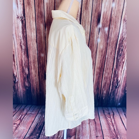 Women’s Size 20W Blouse TanJay Yellow Button Down 3/4 Sleeves V Neck Textured - Picture 4 of 10